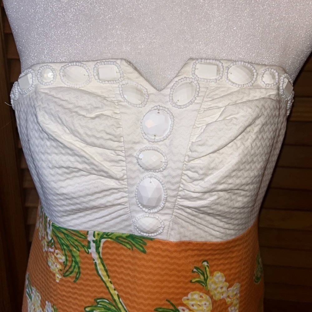 Lilly Pulitzer Gorgeous Strapless Nectar Orange Floral Dress Size 6 - Picture 3 of 8